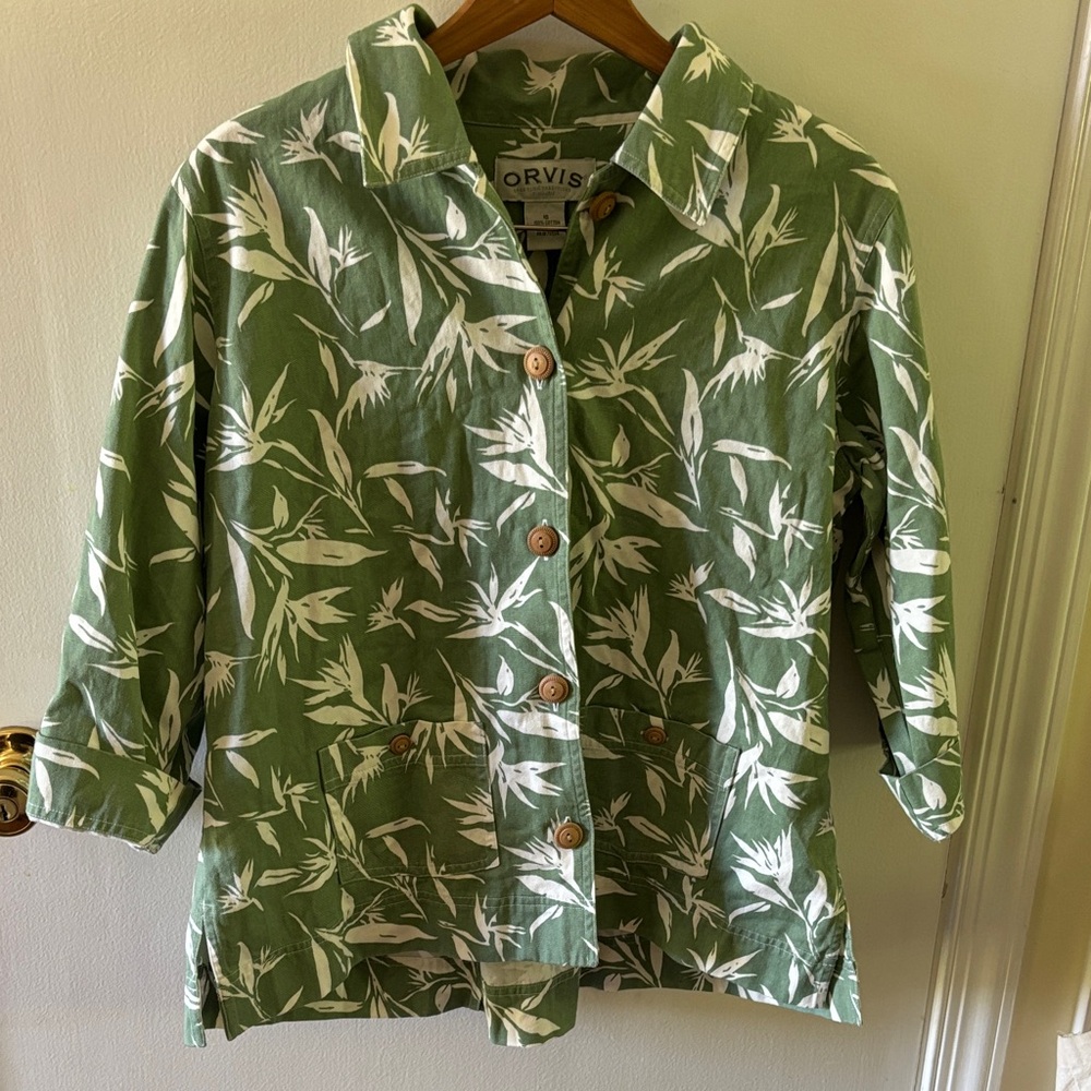 Orvis 3/4 Sleeve Floral Button Up Jacket, Size 10